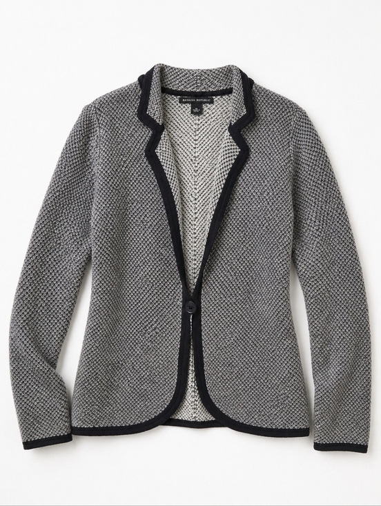 Banana Republic Jackets & Blazers - Banana Republic Merino Wool Sweater Blazer M Grey Black Trim Academia Preppy